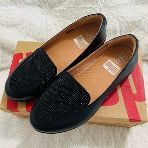 NEW FitFlop Crystal Embellished Sneaker Loafer Slip On Leather Platform Size 6